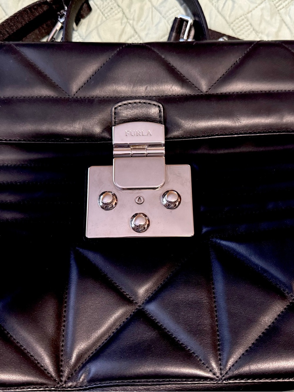 Furla Black Quilted Leather Shoulder Bag with Silver Lock
